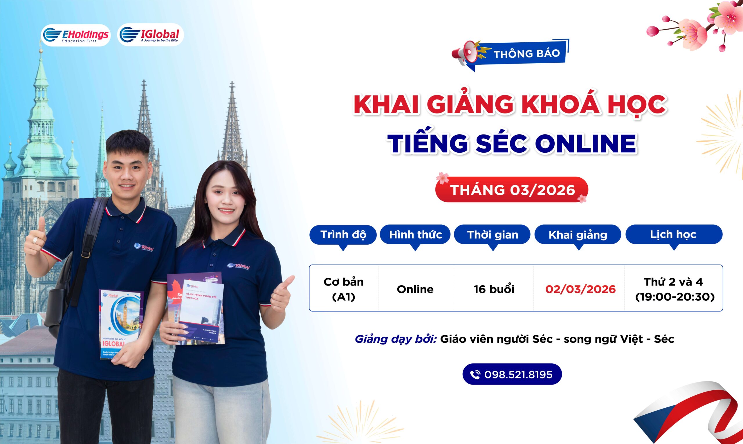 Lịch khai giảng khóa tiếng Séc online trình độ A1 tháng 03/2026