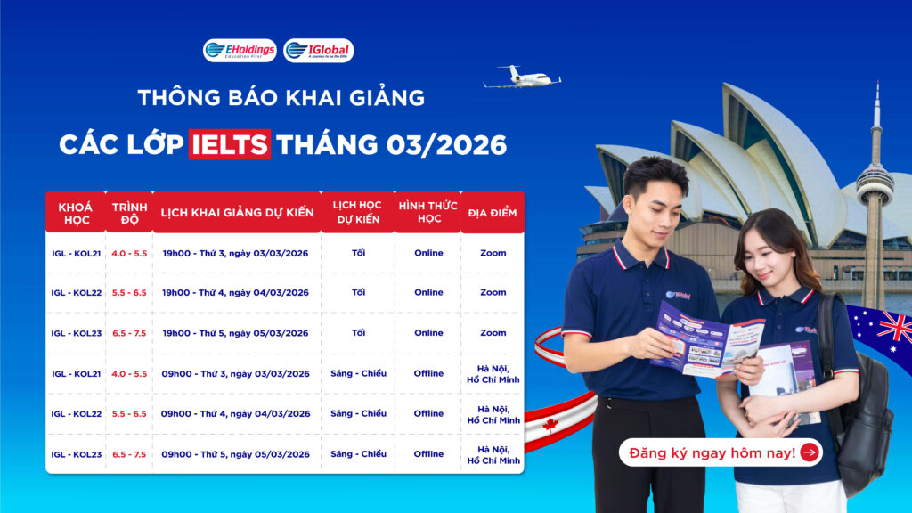 Lịch khai giảng các lớp IELTS trong tháng 3/2026